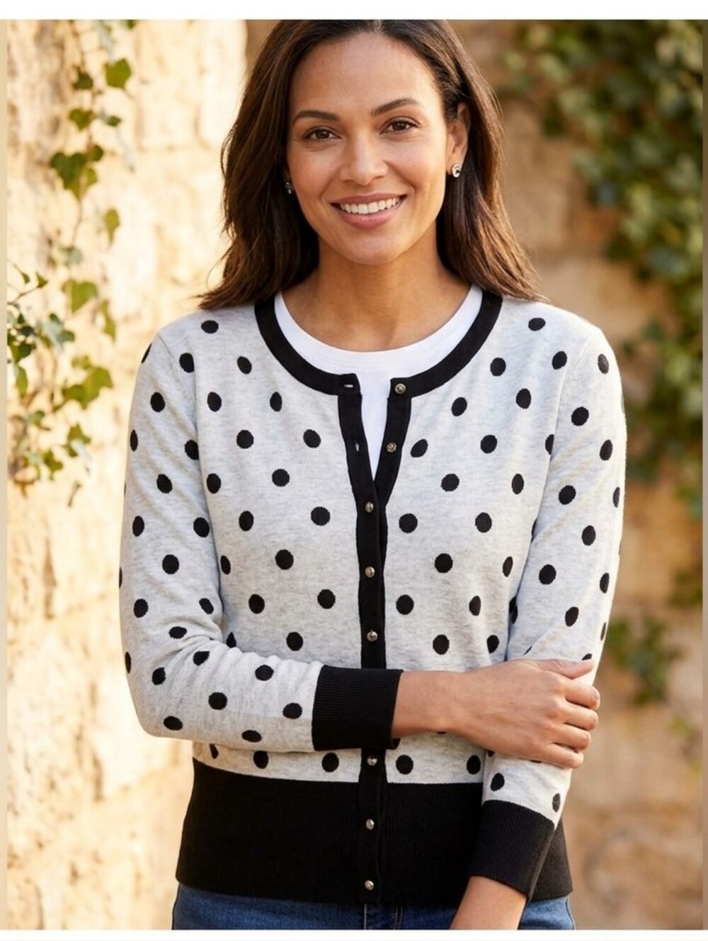 Premise Black and White Polka Dot Cardigan